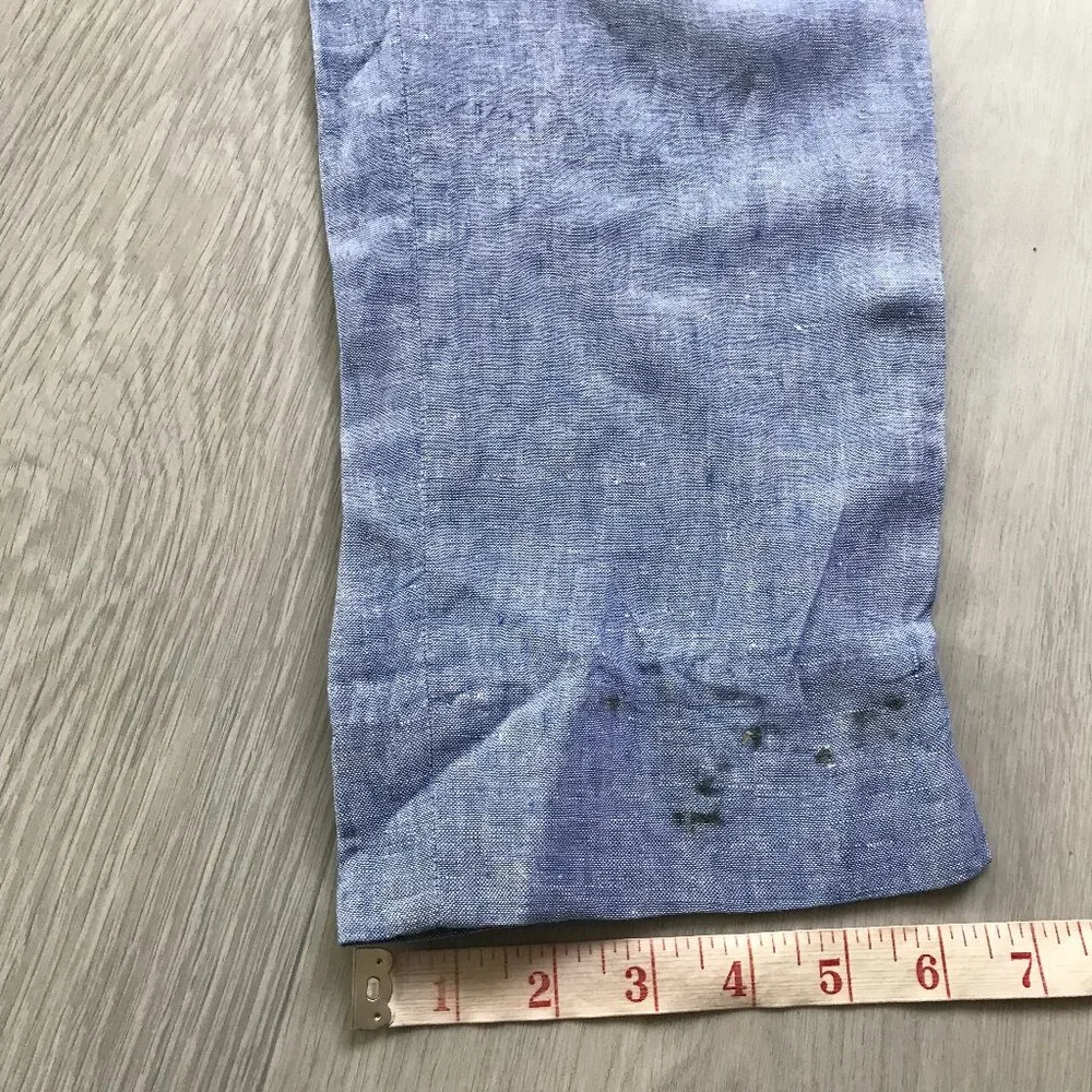 TALBOTS BLUE LINEN PANT ANKLE CROP FLAT FRONT WOMENS 4
